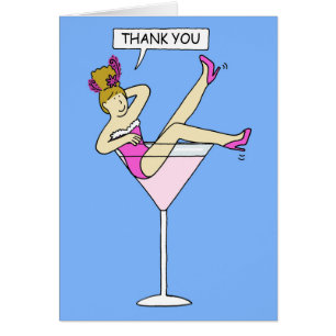 La dame de la caricature Merci dans un verre de co