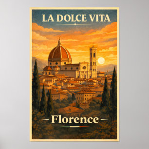 La Dolce Vita Affiche de voyage vintage Florence