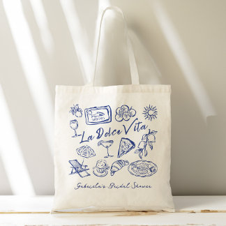La dolce vita blauwe Italiaanse bruiloftsfeest cad Tote Bag