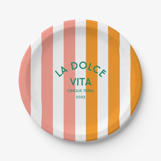 La Dolce Vita Cinque Terra Cabana Stripe Round Papieren Bordje (Voorkant)