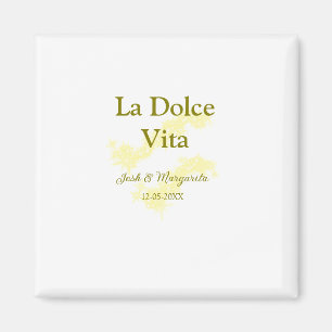 La Dolce Vita geel bruidspaar Naam datum glitter Magneet