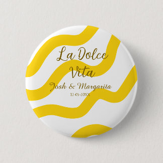 La Dolce Vita geel bruidspaar Naam datum glitter Ronde Button 5,7 Cm