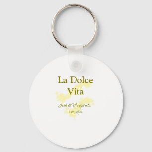 La Dolce Vita geel bruidspaar Naam datum glitter Sleutelhanger