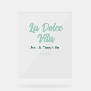 La Dolce Vita groen blauw pastel naam datum bruilo Acryl Bord