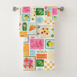 La Dolce Vita Italiaans Frans Patroon Kleurrijk Bad Handdoek