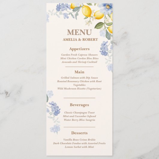 La Dolce Vita Lemon italian citrus wedding Menu (Voorkant)