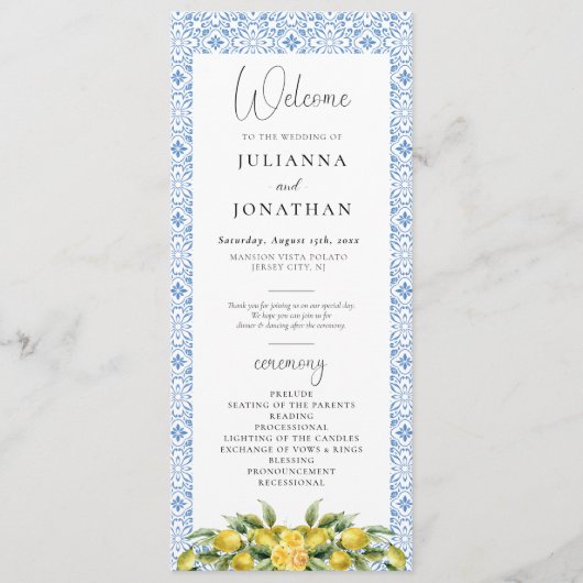 La Dolce Vita - Mediterraan huwelijksprogramma Programma (Voorkant)