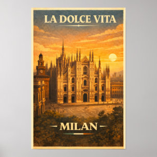 La Dolce Vita - Milaan Reisposter Antiek Poster