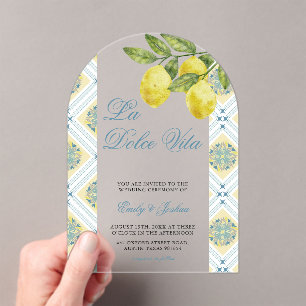 La Dolce Vita Modern Lemon Wedding Arch Acryl Uitnodigingen