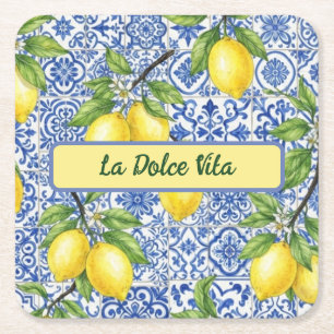 La Dolce Vita Sicilië, Limoncello Feestdecoratie Vierkante Kartonnen Onderzetter
