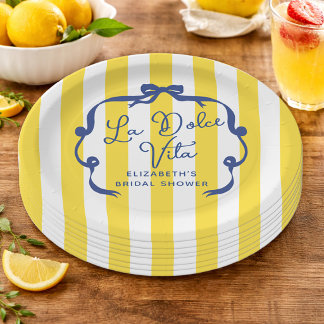 La Dolce Vita Yellow Stripe Bridal Shower Papieren Bordje