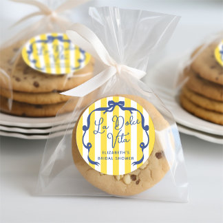 La Dolce Vita Yellow Stripe Bridal Shower Ronde Sticker