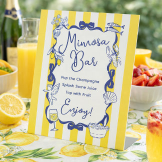 La Dolce Vita Yellow Stripe Italian Mimosa Bar Reclamebord Met Voetstuk