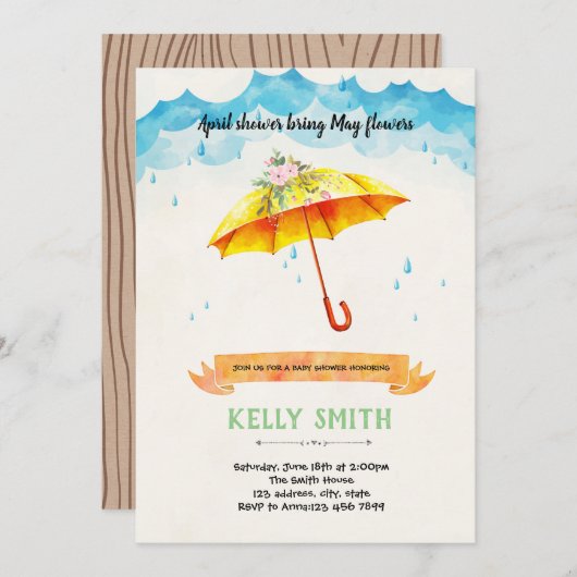 La douche d'avril cuite peut fleur invitation (Devant / Derrière)