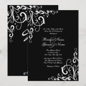 La Faire-part de mariage florissante noire et blan (Devant / Derrière)