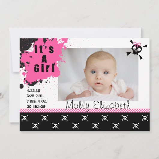 La Faire-part de naissance Rock Punk pour fille (Devant)