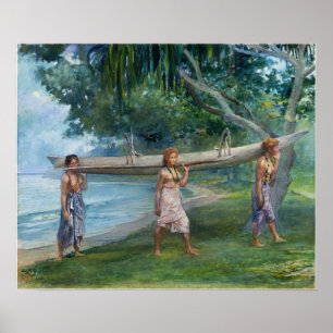 La Farge - Meisjes met een kano in vaiala in Samoa Poster