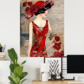 La Femme dans une robe rouge collage Poster (Bureau à domicile)