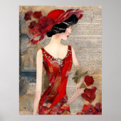 La Femme dans une robe rouge collage Poster (Devant)