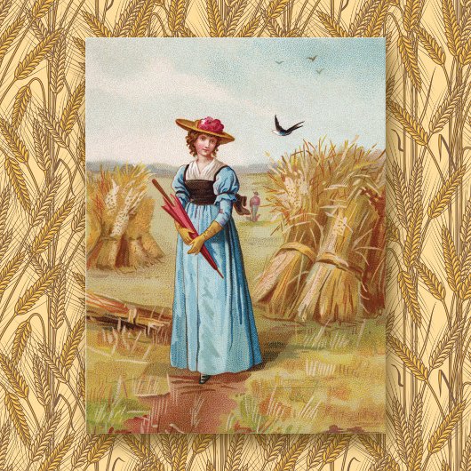 La femme sur la carte postale Wheatfield
