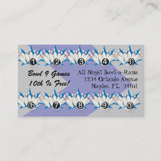 La fidélité de bowling récompense des cartes (Devant)