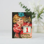 La fille et le chat - carte postale de salutation (Debout devant)