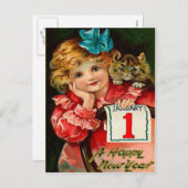 La fille et le chat - carte postale de salutation (Devant / Derrière)