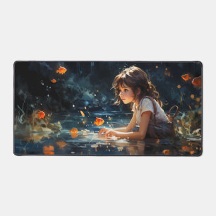 La fille et l'étang magique du poisson d'or