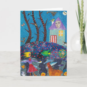 La fille et sa carte de voeux au poulet