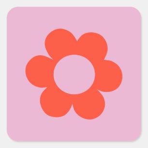 La Fleur 02 — Vloerdruk roze retro Preppy Floral Vierkante Sticker