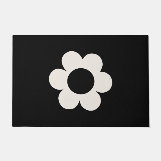 La Fleur 06 Retro Floral Black and White Flower Deurmat (Voorkant)