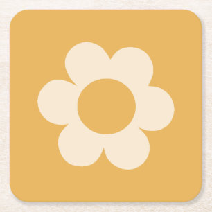 La Fleur 07 Retro Bloemgeel Vierkante Kartonnen Onderzetter