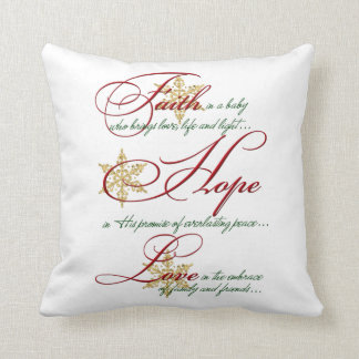 La foi, espoir, aiment le coussin rouge de Noël