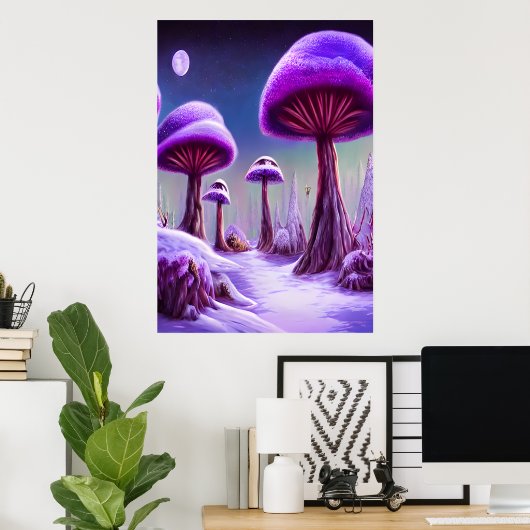 La forêt de champignons en hiver | AI Art Poster (Bureau à domicile)