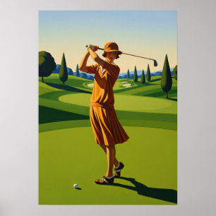 LA GOLFEUSE (De Golfer) - Originele Art Deco Artwo Poster