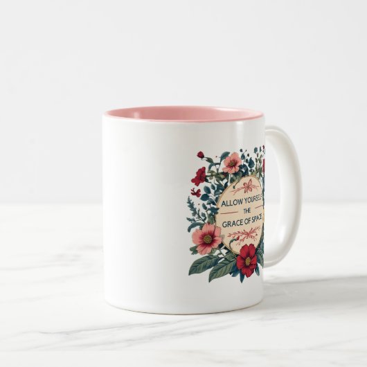 "La grâce de l'espace" Mug de café rose et blanc (Devant droit)