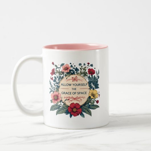"La grâce de l'espace" Mug de café rose et blanc (Gauche)