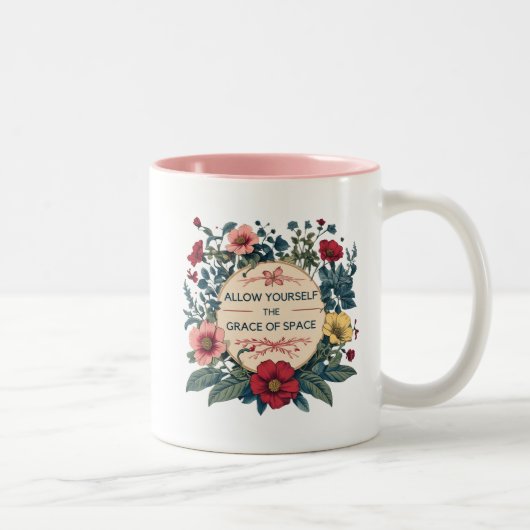 "La grâce de l'espace" Mug de café rose et blanc (Droit)