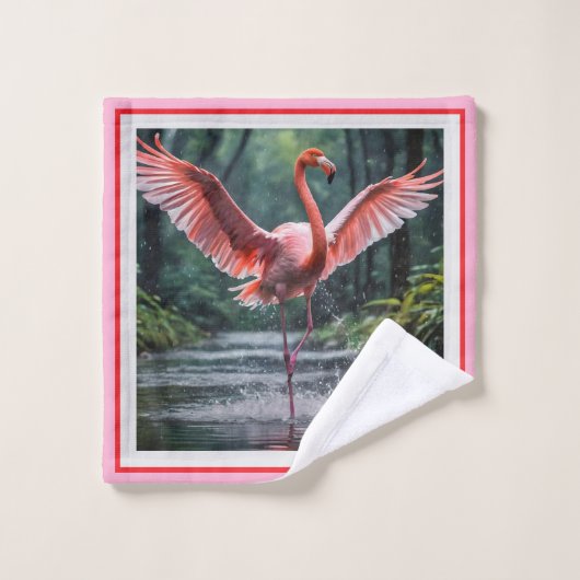 La grâce en vol : Le Flamant rose rose (Gant de toilette)