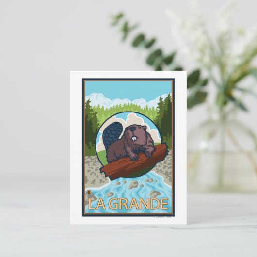La Grande, OregonBeaver en Trees Briefkaart (Staand voorkant)
