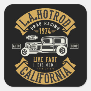 LA Hotrod California Drag Racing 1974 Vierkante Sticker