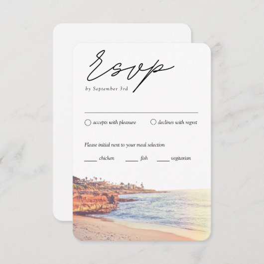 La Jolla Bruiloft Traditionele RSVP Maaltijd Optie Informatiekaartje (Voorkant / Achterkant)
