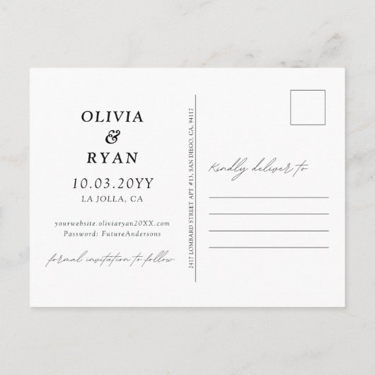 La Jolla Save the Date Briefkaart San Diego Bruilo (Achterkant)