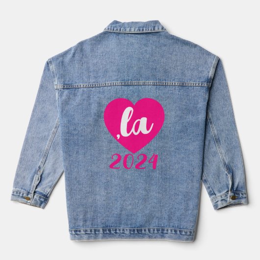 ,la KAMALA hart 2024 hot pink script tekst Denim Jacket (Achterkant)