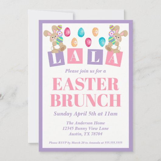 La La Easter Bunny Easter Brunch Invitation Kaart (Voorkant)