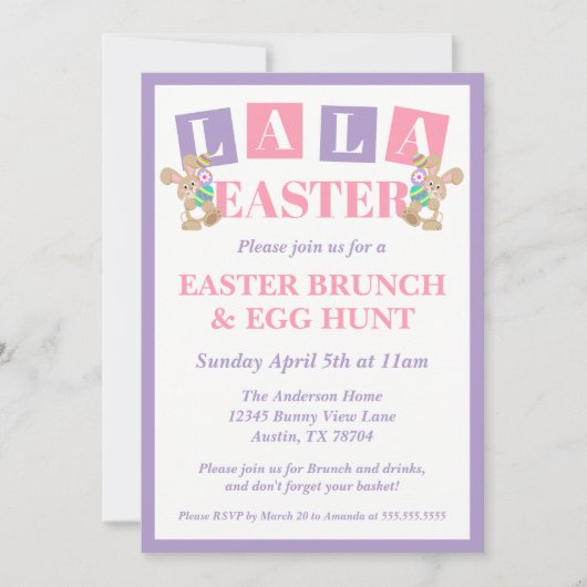 La La Easter Bunny Egg Hunt Invitation (Devant)