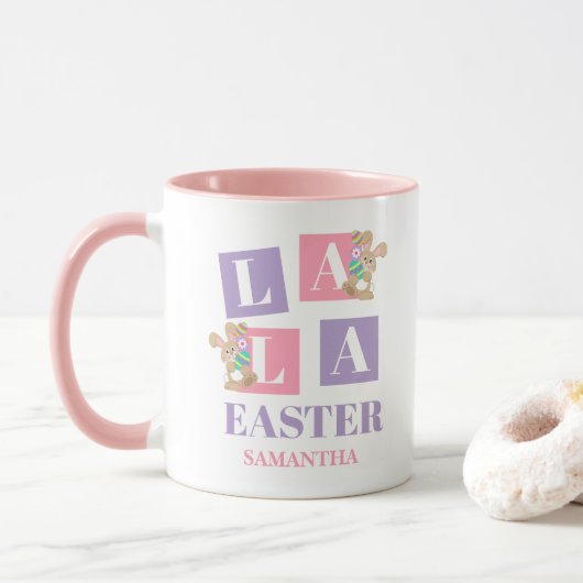 La La Easter Cute Spring Bunny Mug (Avec donut)
