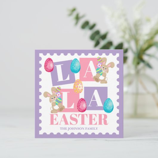La La Easter Pastel Bunny  Feestdagenkaart (Staand voorkant)