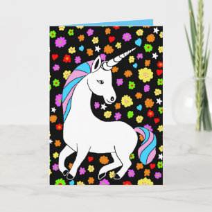 La licorne et les fleurs. Carte d'anniversaire