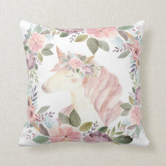 La licorne rougissent fille florale de coussin de
